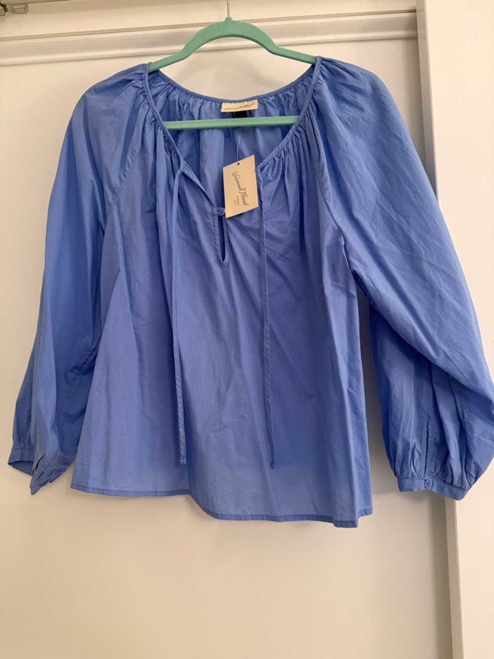 Universal Thread Sky Blue Peasant Blouse with Tie Neck